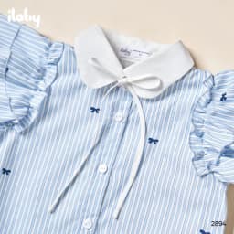 Thumbnail Váy cho bé gái ILABY chất thô kẻ in họa tiết nơ tay cánh tiên nhún bèo cổ sen [2894] 4