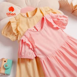 Thumbnail Váy cho bé gái TIHON cao cấp chất liệu thô nhún bèo dễ thương VT0786069 2