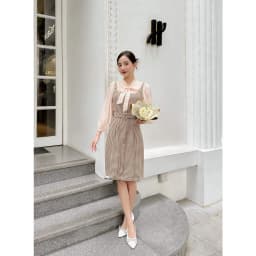 Thumbnail Váy dạ 2 lớp tay áo voan tơ mềm kèm đai belt màu nâu, xanh đen Chubby Dress YAME 1