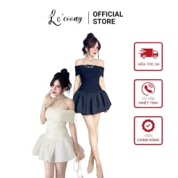 Thumbnail Váy Đẹp Dáng Ngắn Chân Váy Bí LECOONG V617 Đầm Tiểu Thư Trễ Vai 1
