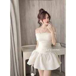 Thumbnail Váy Đẹp Dáng Ngắn Chân Váy Bí LECOONG V617 Đầm Tiểu Thư Trễ Vai 2