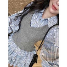 Thumbnail Váy Đẹp Dáng Ngắn Xếp Tầng LECOONG V745 Đầm Tiểu Thư Màu Xanh Phối Gile Sang Chảnh 2