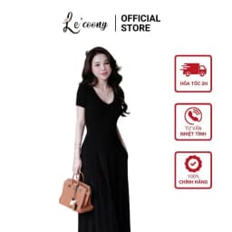 Thumbnail Váy Đi Biển Đẹp Dáng Dài Hai Màu Xám Đen Có Size 80kg LECOONG V759 Đầm Du Lịch Thiết Kế Đẹp Basic 1