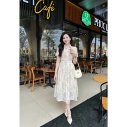 Thumbnail Váy Hoa Cổ Đức Mã 278 Kiểu Dáng Xòe, Phối Cúc, Vải Thô Boil Mềm Mát Kiểu Dáng Thanh Lịch 3