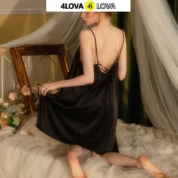 Thumbnail Váy Ngủ 2 Dây Lụa Satin 4LOVA Cao Cấp Dáng Suông Buộc Nơ Lưng EVA130 2
