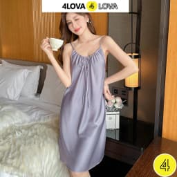 Thumbnail Váy ngủ 2 dây nơ ngực 4LOVA  đẹp quyến rũ chất lụa trơn Satin mềm mịn - Váy ngủ Dahlia - EVA0161 2