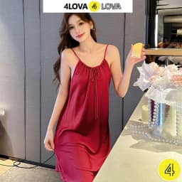 Thumbnail Váy ngủ 2 dây nơ ngực 4LOVA  đẹp quyến rũ chất lụa trơn Satin mềm mịn - Váy ngủ Dahlia - EVA0161 3