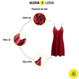 Thumbnail Váy ngủ 2 dây sexy 4LOVA chất liệu lụa Latin cao cấp mềm mại thiết kế hở lưng quyến rũ EVA.VN3 3