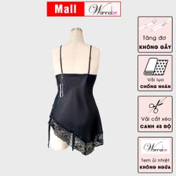 Thumbnail Váy ngủ lụa phối ren Nhật WANNABE đầm ngủ lai ren xéo vạt ngắn quyến rũ gợi cảm DNS15 3