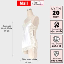 Thumbnail Váy ngủ lụa phối ren Nhật WANNABE đầm ngủ lai ren xéo vạt ngắn quyến rũ gợi cảm DNS15 4