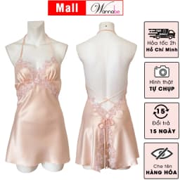 Thumbnail Váy ngủ nữ sexy WANNABE đầm ngủ lụa cut-out eo mông đan dây lưng x nóng bỏng tự do thắt mở dây DNS18 4