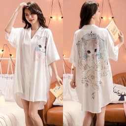 Thumbnail Váy ngủ sơ mi lụa Latin Hisexy đầm mặc nhà suông rộng thoải mái in hình cao cấp SM16 1