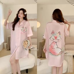 Thumbnail Váy ngủ sơ mi lụa Latin Hisexy đầm mặc nhà suông rộng thoải mái in hình cao cấp SM16 2