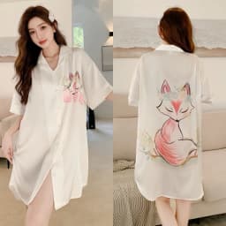 Thumbnail Váy ngủ sơ mi lụa Latin Hisexy đầm mặc nhà suông rộng thoải mái in hình cao cấp SM16 3