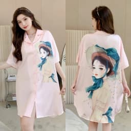 Thumbnail Váy ngủ sơ mi lụa Latin Hisexy đầm mặc nhà suông rộng thoải mái in hình cao cấp SM16 4