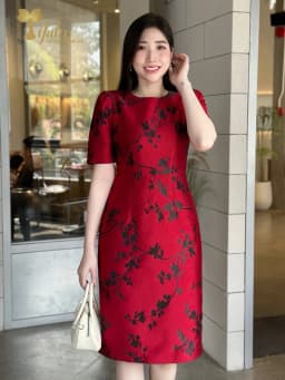 Thumbnail Váy nữ đầm dự tiệc trung niên TIFALU dáng ôm chất gấm tafta đỏ sang trọng - ZOL212RED 4