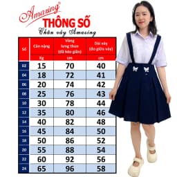 Thumbnail Váy rời bé gái đi học màu xanh, lưng thun phía sau, có dây và không dây, vải lụa gân, Amazing 2