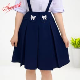 Thumbnail Váy rời bé gái đi học màu xanh, lưng thun phía sau, có dây và không dây, vải lụa gân, Amazing 4