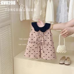 Thumbnail Váy Sát Nách Họa Tiết Nơ Màu Xám Cho Bé Gái 1 2 3 4 5 Tuổi MINTSCLOSET Quảng Châu - GV0207 1