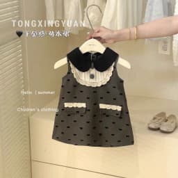 Thumbnail Váy Sát Nách Họa Tiết Nơ Màu Xám Cho Bé Gái 1 2 3 4 5 Tuổi MINTSCLOSET Quảng Châu - GV0207 2