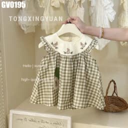 Thumbnail Váy Sát Nách Họa Tiết Nơ Màu Xám Cho Bé Gái 1 2 3 4 5 Tuổi MINTSCLOSET Quảng Châu - GV0207 4