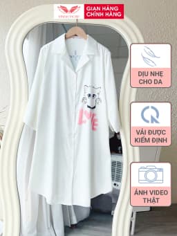 Thumbnail Váy sơ mi dáng dài lụa Pháp màu trắng mặc mùa Hè VINGO N451 - N484 VNGO 1
