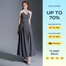 Thumbnail Váy thiết kế dài xếp ly kèm belt MOLLYNISTA thanh lịch nữ tính cao cấp tôn dáng 1