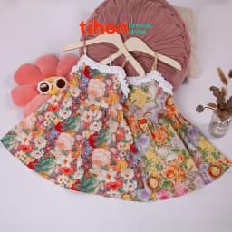 Thumbnail Váy tiểu thư cho bé gái TIHON chất liệu thô thoáng mát họa tiết siêu xinh phối ren cho bé VT0786083 1