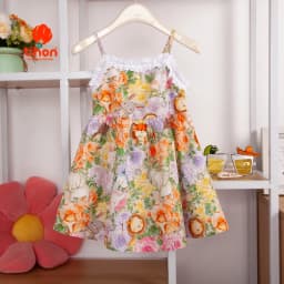 Thumbnail Váy tiểu thư cho bé gái TIHON chất liệu thô thoáng mát họa tiết siêu xinh phối ren cho bé VT0786083 2