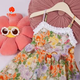 Thumbnail Váy tiểu thư cho bé gái TIHON chất liệu thô thoáng mát họa tiết siêu xinh phối ren cho bé VT0786083 4