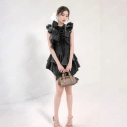 Thumbnail Váy tiểu thư MINA thiết kế cổ tròn dáng xoè bèo chất liệu Cotton phối lụa  - MN296 3