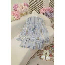 Thumbnail Váy Tiểu Thư Voan Tơ Hồng Xanh Dáng Ngắn Tay Bồng  LECOONG V749  Đầm Hoa Đi Biển Đẹp Sang Chảnh 4