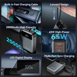 Thumbnail Vention 65W Power Bank có cáp 20000mAh Màn hình kỹ thuật số sạc nhanh PD ba chiều cho điện thoại 3