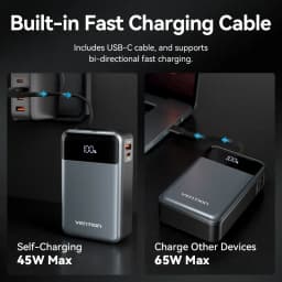 Thumbnail Vention 65W Power Bank có cáp 20000mAh Màn hình kỹ thuật số sạc nhanh PD ba chiều cho điện thoại 4