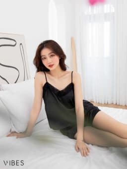 Thumbnail VIBES Đồ bộ 2 dây mặc nhà Lụa trơn cao cấp Silk Straps Set 2