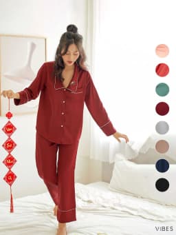 Thumbnail VIBES Đồ bộ Pijama dài tay Lụa trơn cao cấp Emma Long Sleeve Py Set 1
