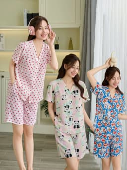 Thumbnail VIBES Đồ bộ Pijama ngắn cổ V chất đũi xốp Mon Py Set 1