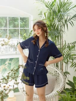 Thumbnail VIBES Đồ bộ Pijama ngắn Lụa trơn cao cấp Navy Silk Py Set 1