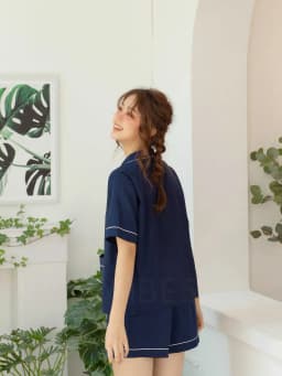 Thumbnail VIBES Đồ bộ Pijama ngắn Lụa trơn cao cấp Navy Silk Py Set 2