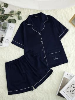 Thumbnail VIBES Đồ bộ Pijama ngắn Lụa trơn cao cấp Navy Silk Py Set 4