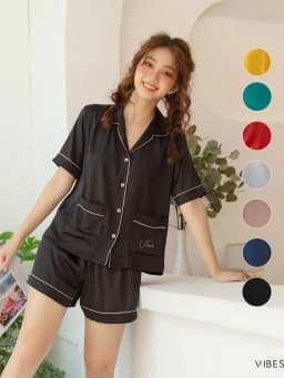 Thumbnail VIBES Đồ bộ Pijama ngắn Lụa trơn cao cấp Silk Py Set 1