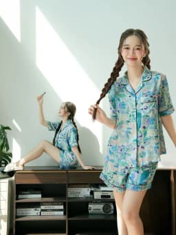 Thumbnail VIBES Đồ bộ Pijama ngắn Lụa Latin cao cấp Joiee x Cloudy x Jardin Py Set 3