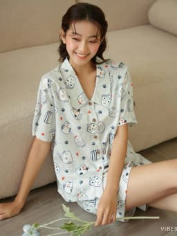Thumbnail VIBES Đồ bộ Pijama ngắn Lụa Gấm cao cấp Naomi Py Set 2