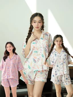 Thumbnail VIBES Pijama ngắn phom cánh dơi Lụa cao cấp Clara Py Set 1
