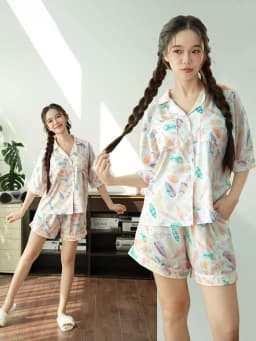 Thumbnail VIBES Pijama ngắn phom cánh dơi Lụa cao cấp Clara Py Set 2