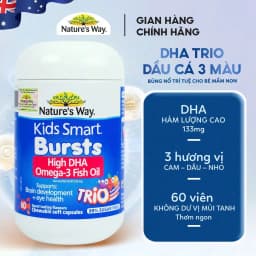 Thumbnail Viên Nhai Dầu Cá Ba Màu Nature's Way Omega-3 Fish Oil Trio Hỗ Trợ Tốt Cho Não Bộ Và Mắt Cho Bé 60 Viên 1