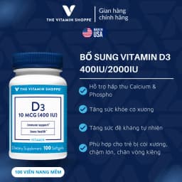 Thumbnail Viên Uống Bổ Sung Vitamin D3, Tăng Cường Hấp Thu Canxi The Vitamin Shoppe 100 viên 400 IU/ 2000 IU 1