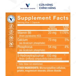 Thumbnail Viên uống giảm căng thẳng lo âu THE VITAMIN SHOPPE 5-HTP With Vitamin B6 100MG 60/120 viên 4