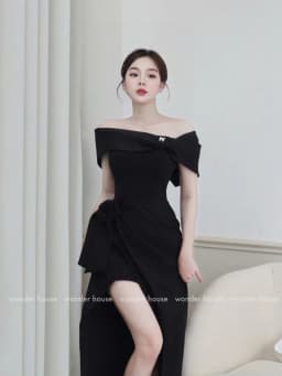 Thumbnail Vivian Dress Wonderhouse Đầm trễ vai dáng dài xếp ly chất vải dày dặn dự tiệc sang chảnh, dạo phố nữ tính 1
