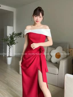 Thumbnail Vivian Dress Wonderhouse Đầm trễ vai dáng dài xếp ly chất vải dày dặn dự tiệc sang chảnh, dạo phố nữ tính 4